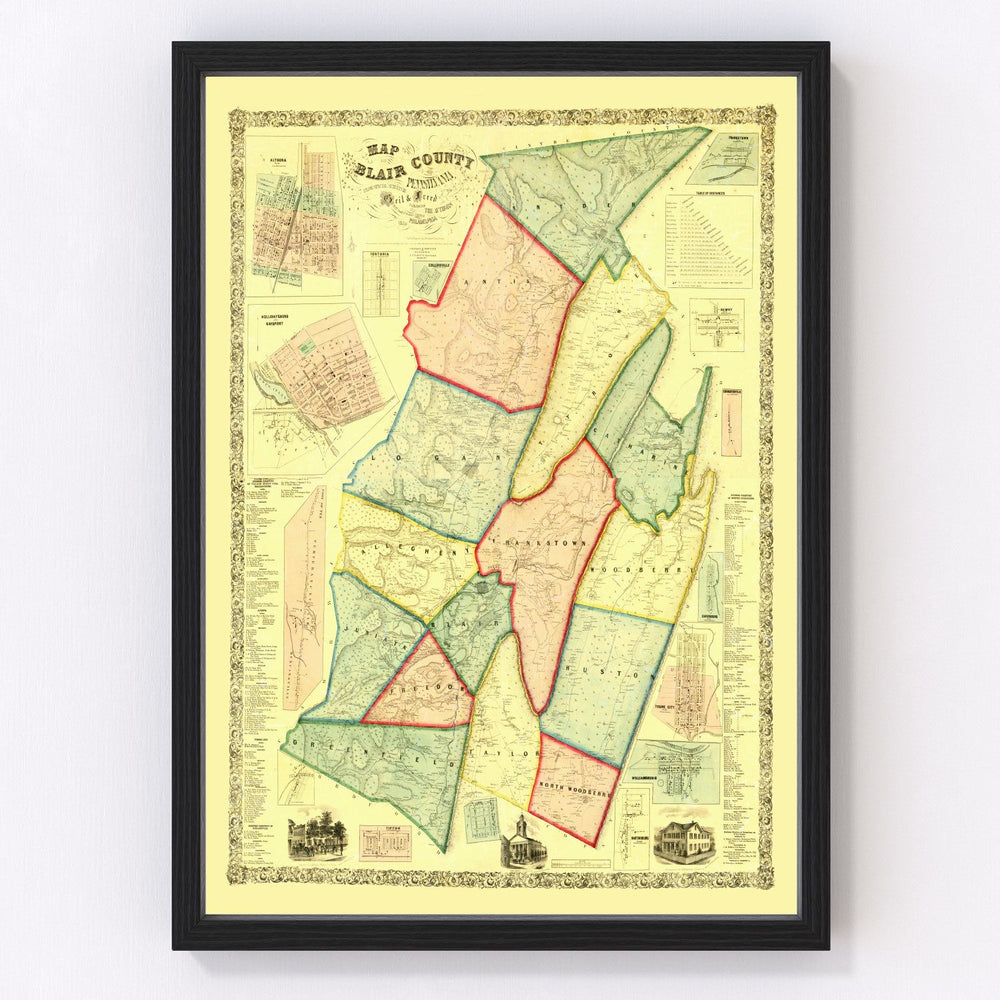 Blair County Vintage Map 1859