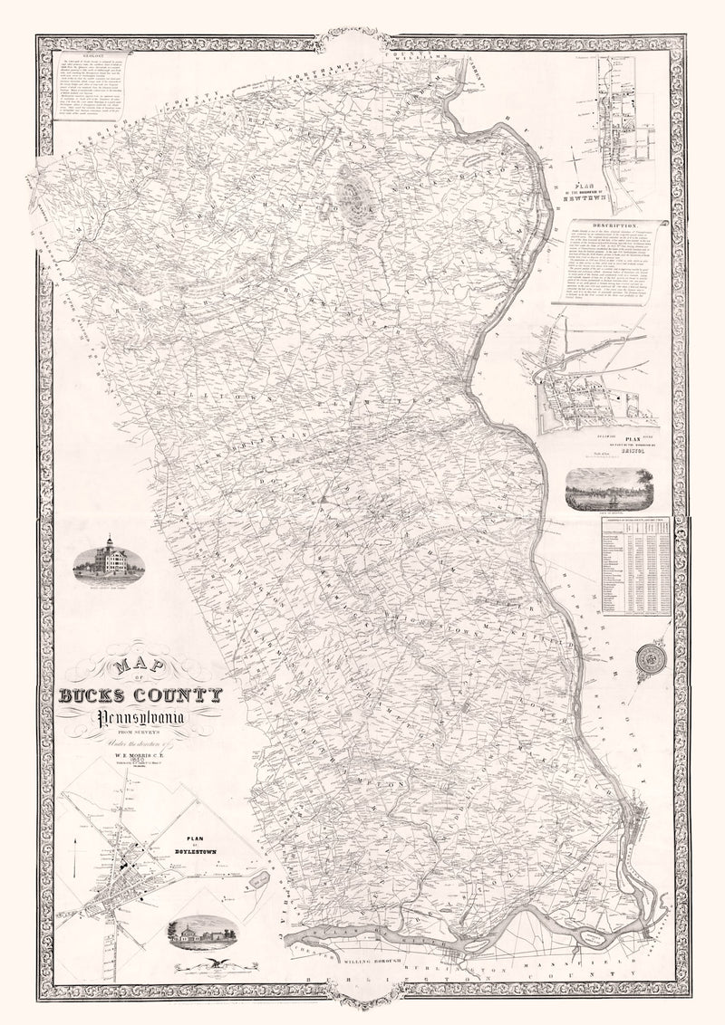 Size comparison using Vintage Map of Bucks County, Pennsylvania 1850