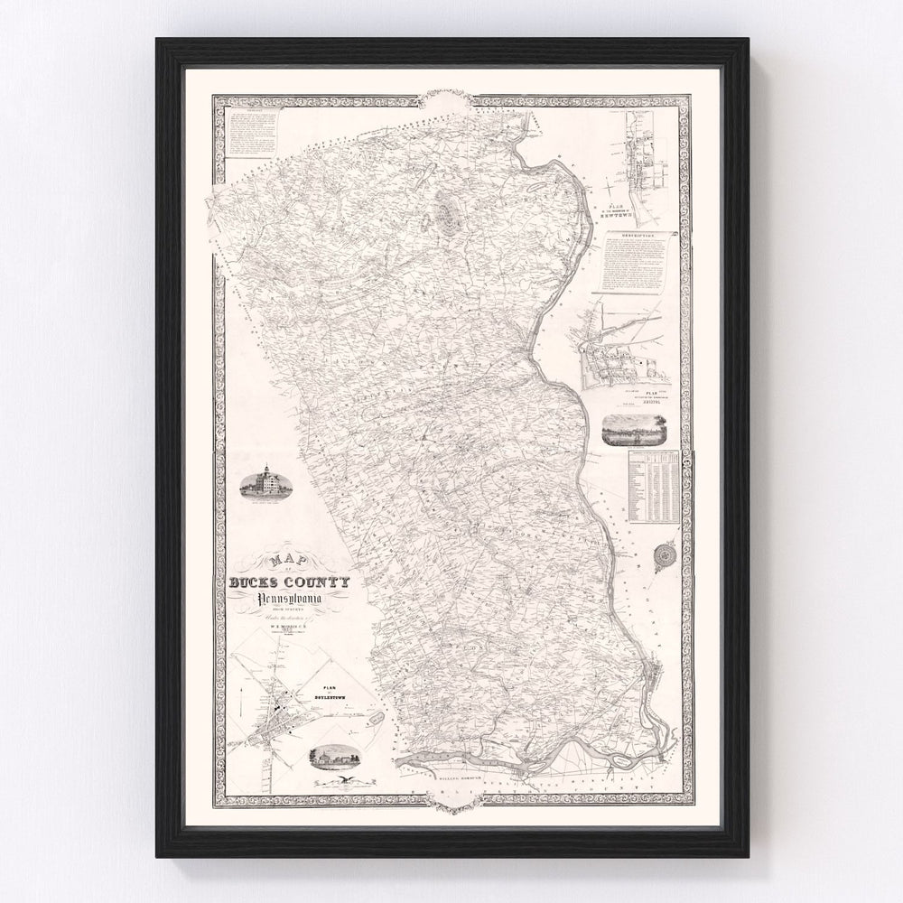 Bucks County Vintage Map 1850