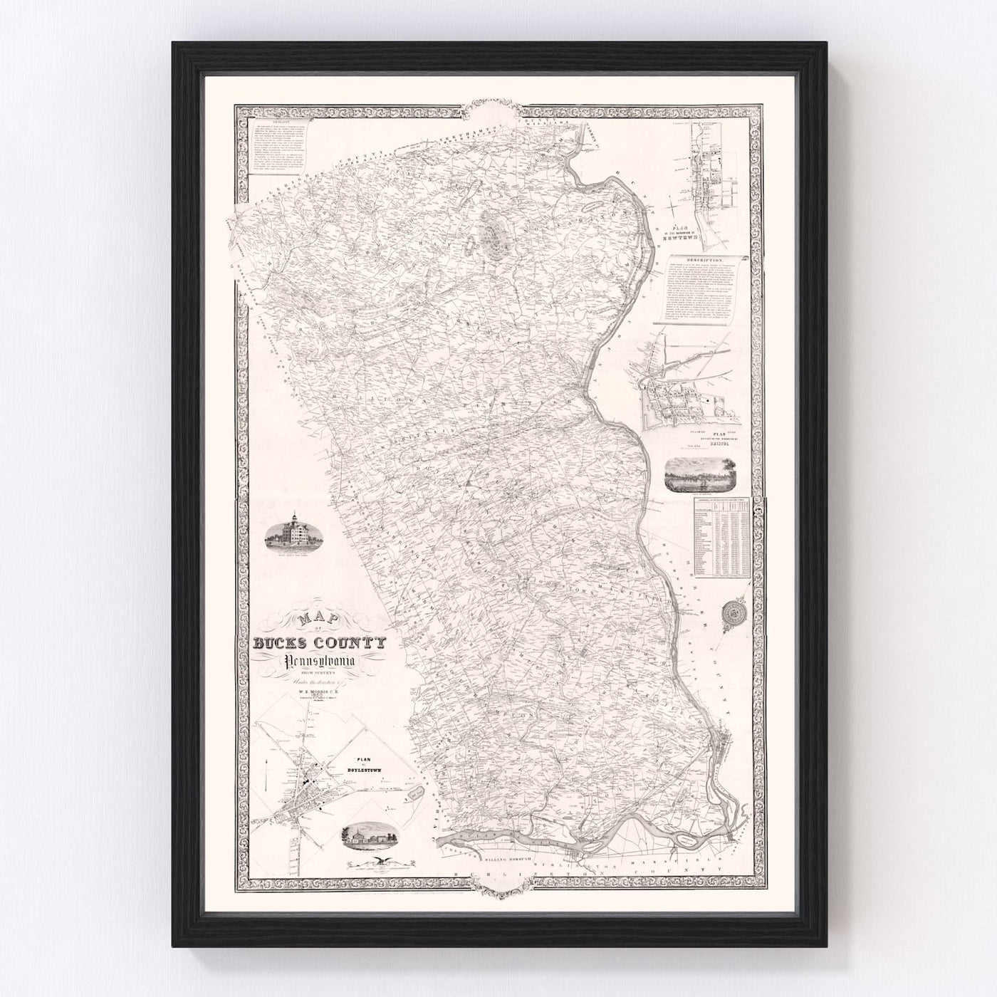 Bucks County Vintage Map 1850