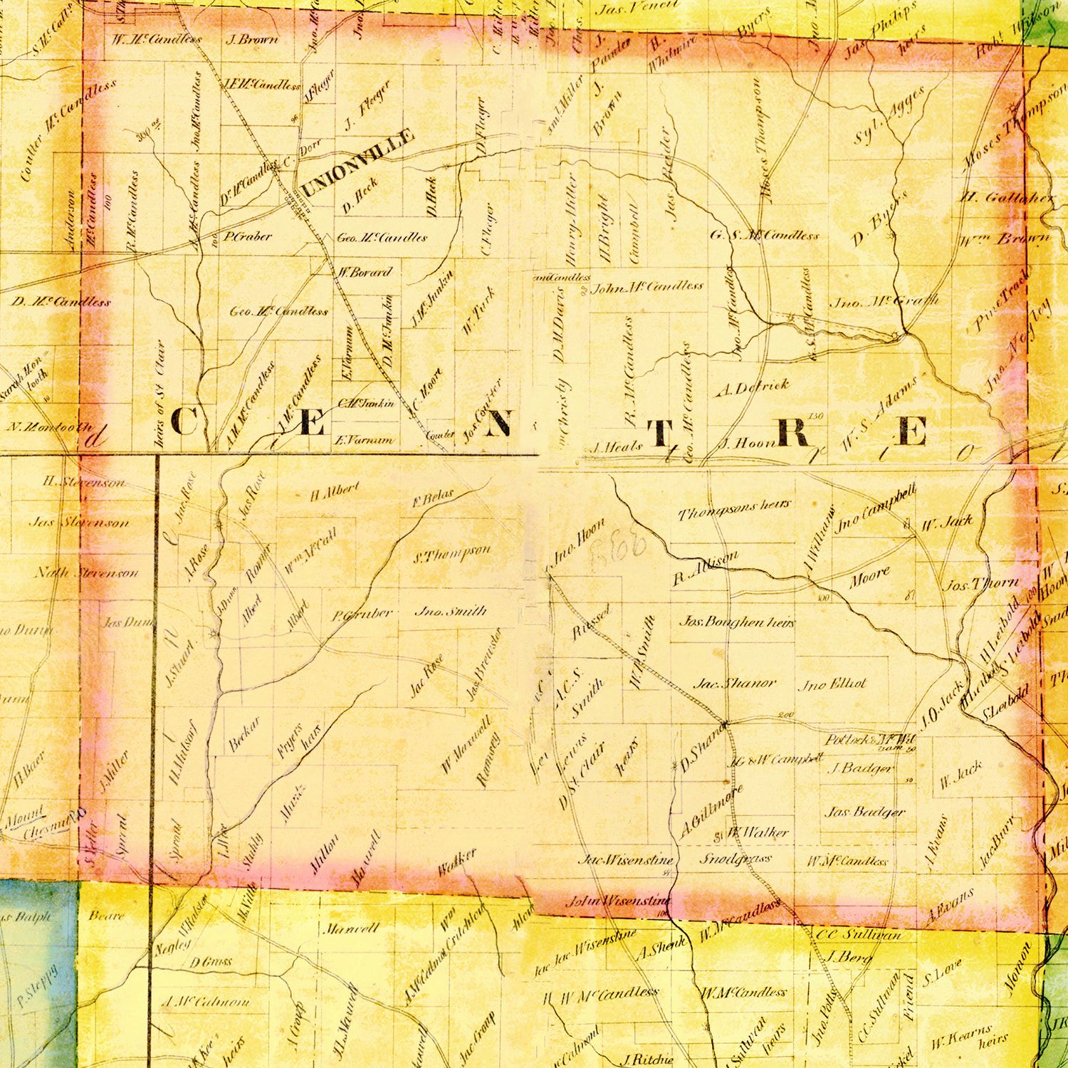 Restored historic details from the 1858 county map of Butler County, Pennsylvania