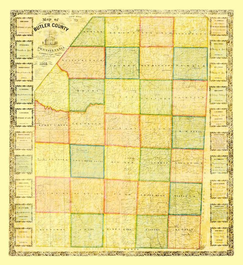 Size comparison using Vintage Map of Butler County, Pennsylvania 1858