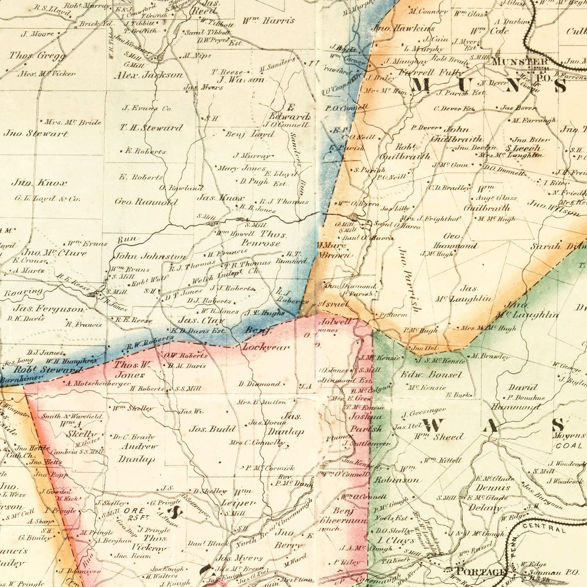 Restored historic details from the 1867 county map of Cambria County, Pennsylvania