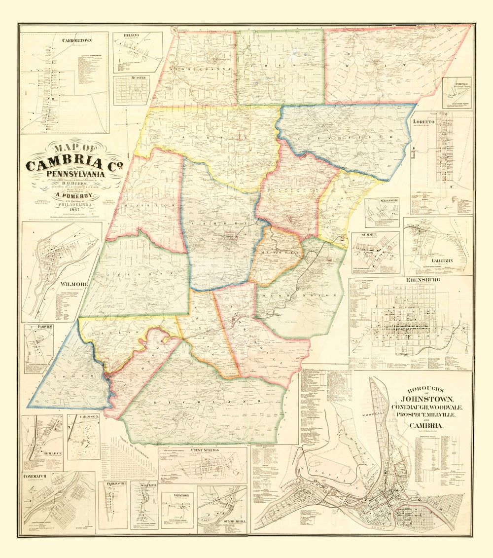Vintage Map of Cambria County, Pennsylvania 1867 print style example
