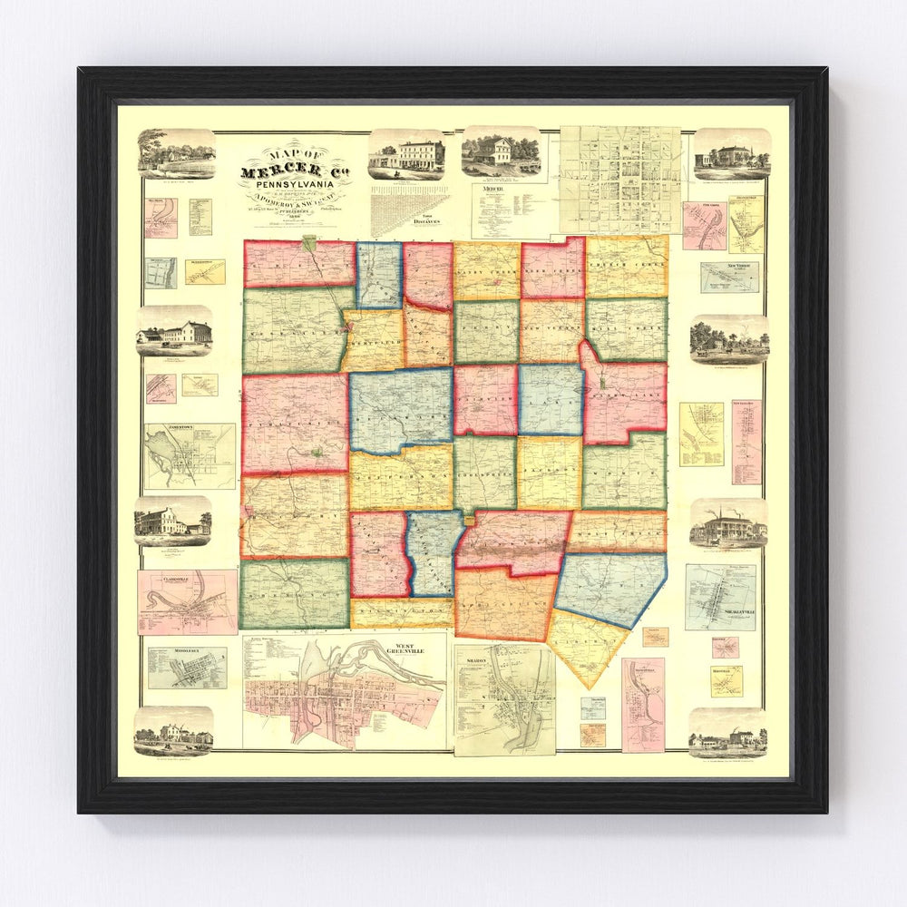 Mercer County Vintage Map 1860