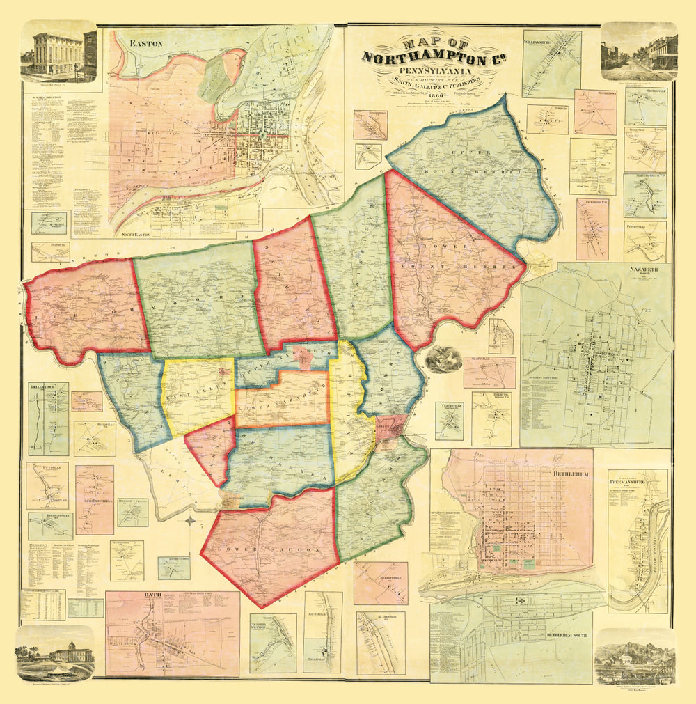 Vintage Map of Northampton County, Pennsylvania 1860 print style example