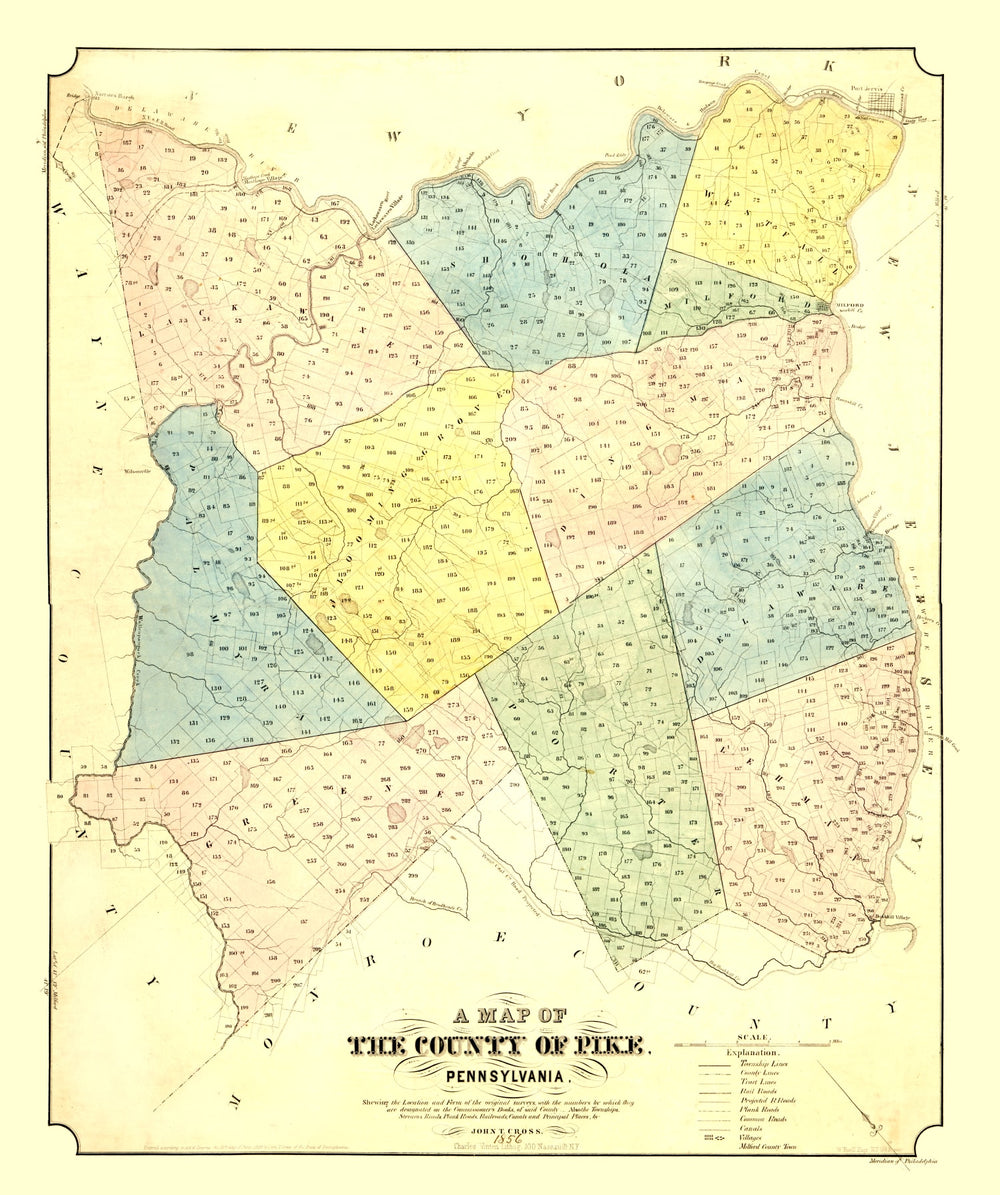 Vintage Map of Pike County, Pennsylvania 1856 print style example