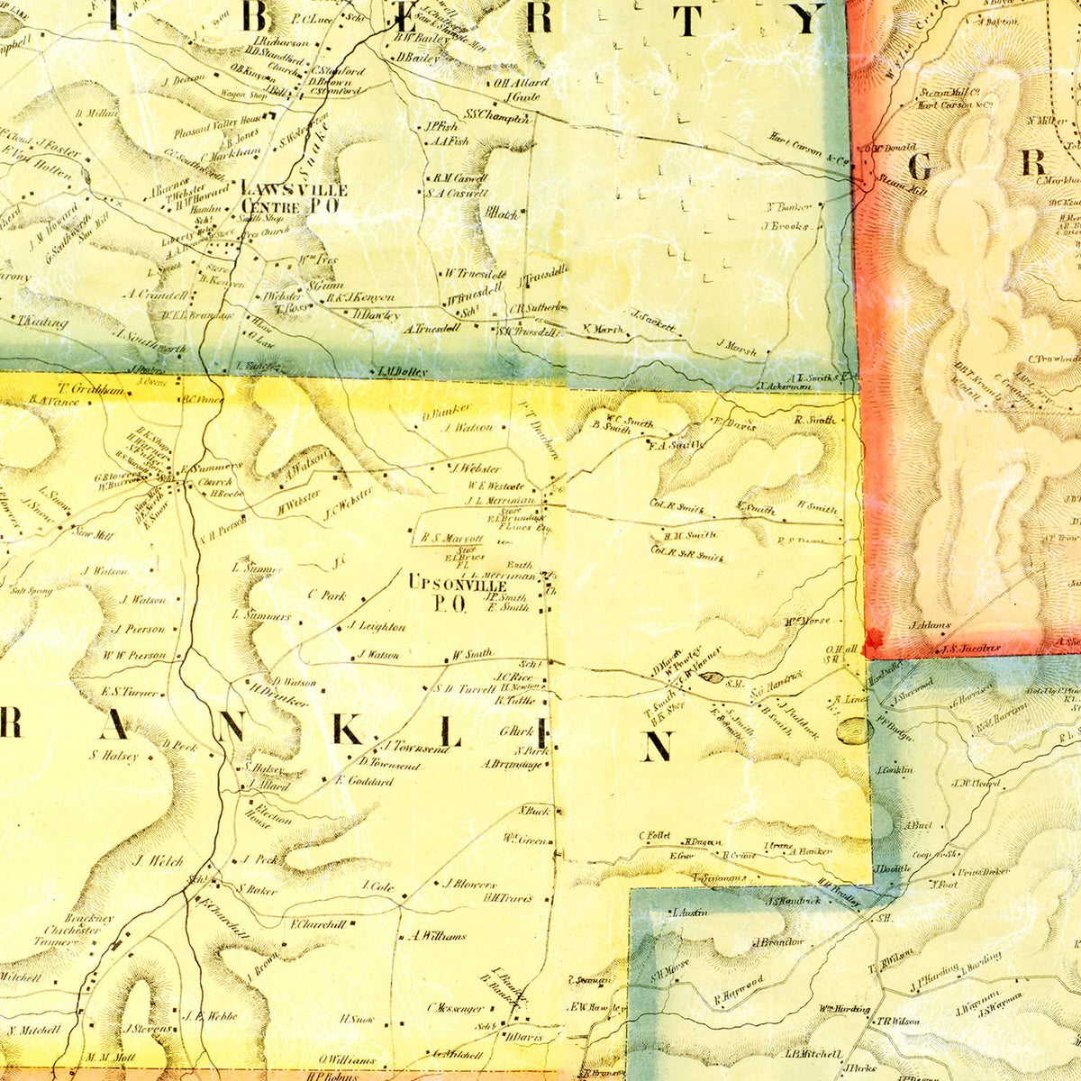 Restored historic details from the 1858 county map of Susquehanna County, Pennsylvania
