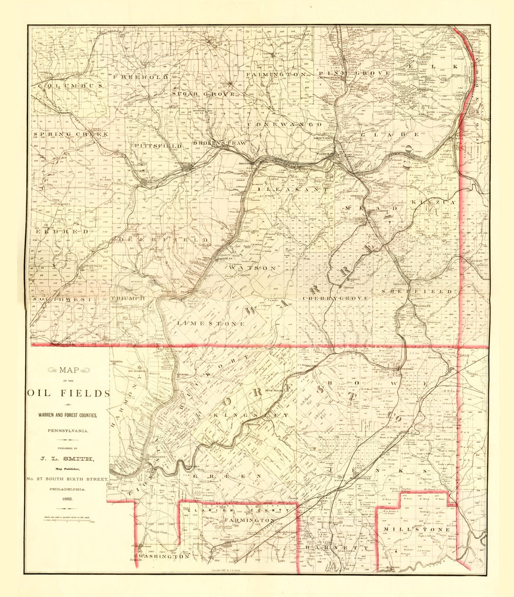 Vintage Map of Warren County, Pennsylvania 1882 print style example