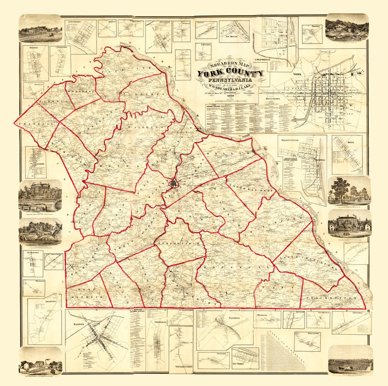 Size comparison using Vintage Map of York County, Pennsylvania 1860