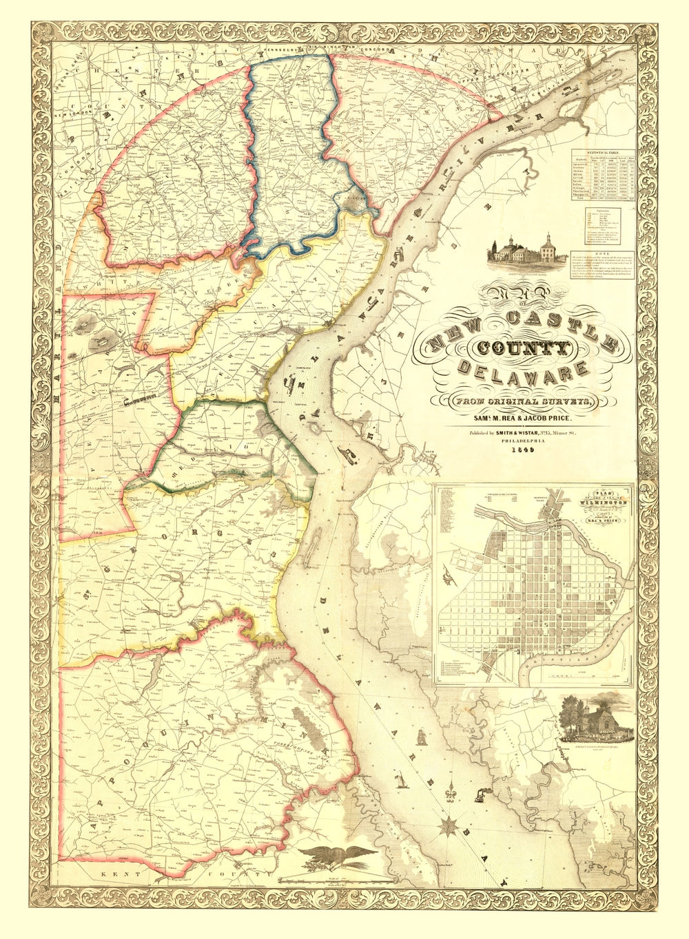 Vintage Map of New Castle County, Delaware 1849 print style example