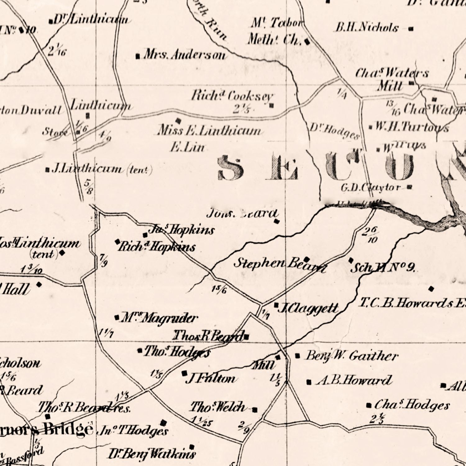 Restored historic details from the 1860 county map of Anne Arundel County, Maryland