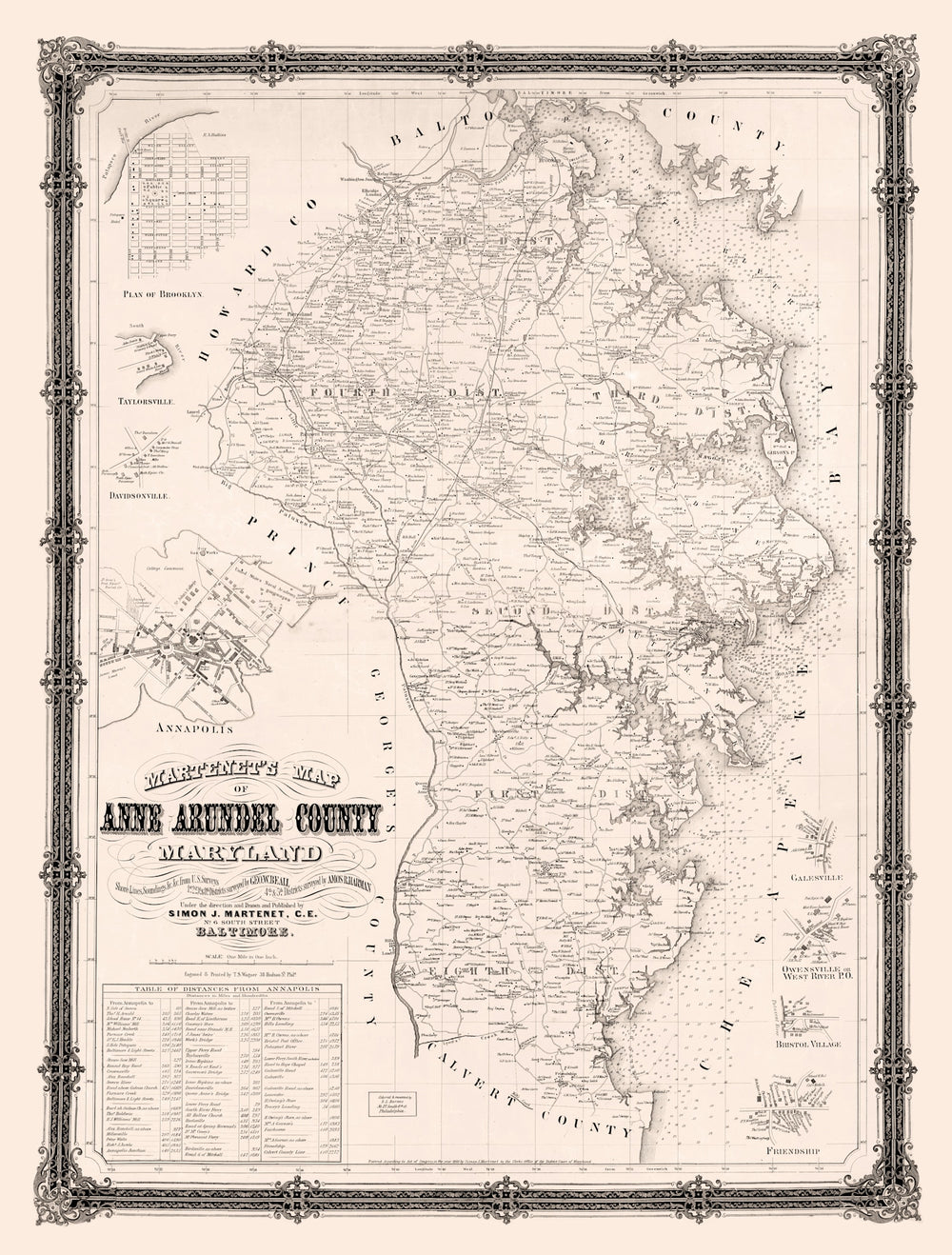 Vintage Map of Anne Arundel County, Maryland 1860 print style example