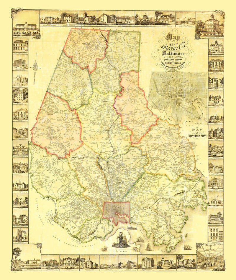 Size comparison using Vintage Map of Baltimore County, Maryland 1857