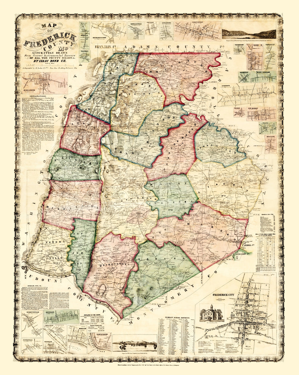Vintage Map of Frederick County, Maryland 1858 print style example