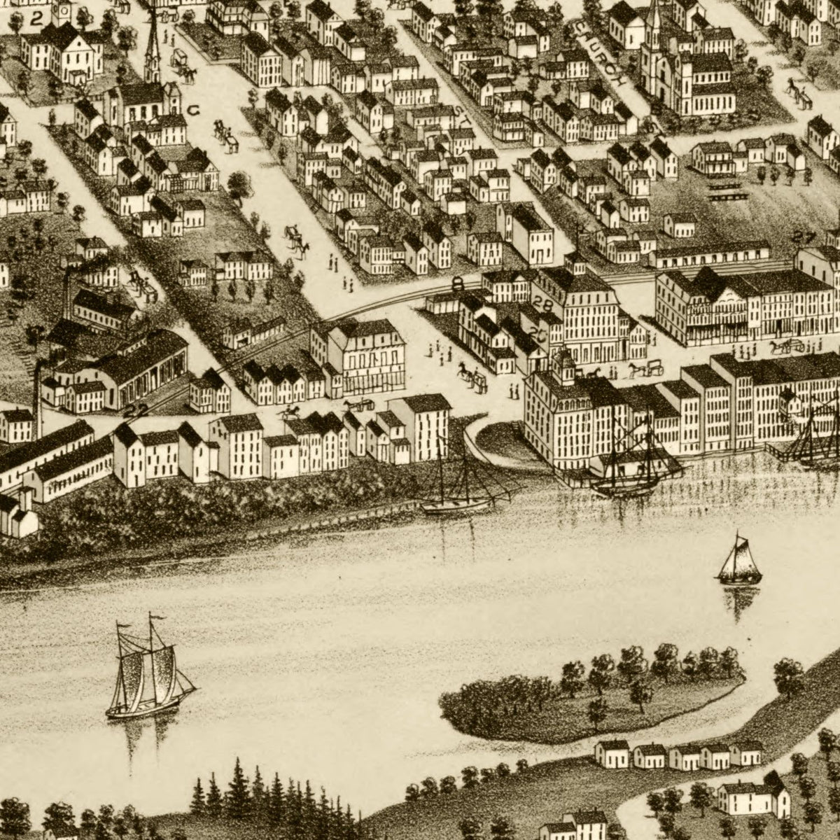 Restored historic details from the 1878 city map of Augusta, Maine