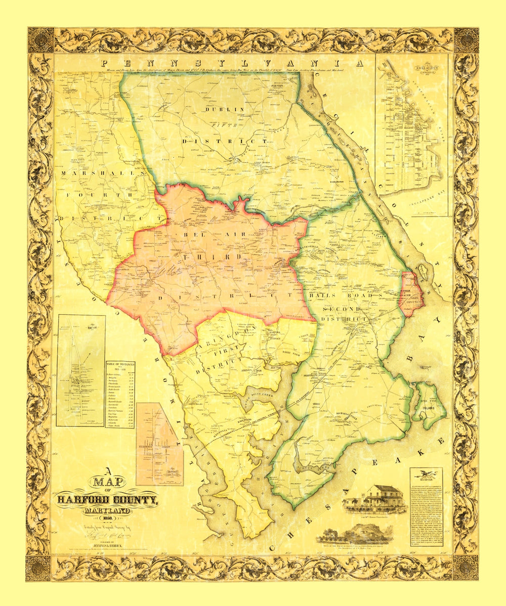 Vintage Map of Harford County, Maryland 1861 print style example