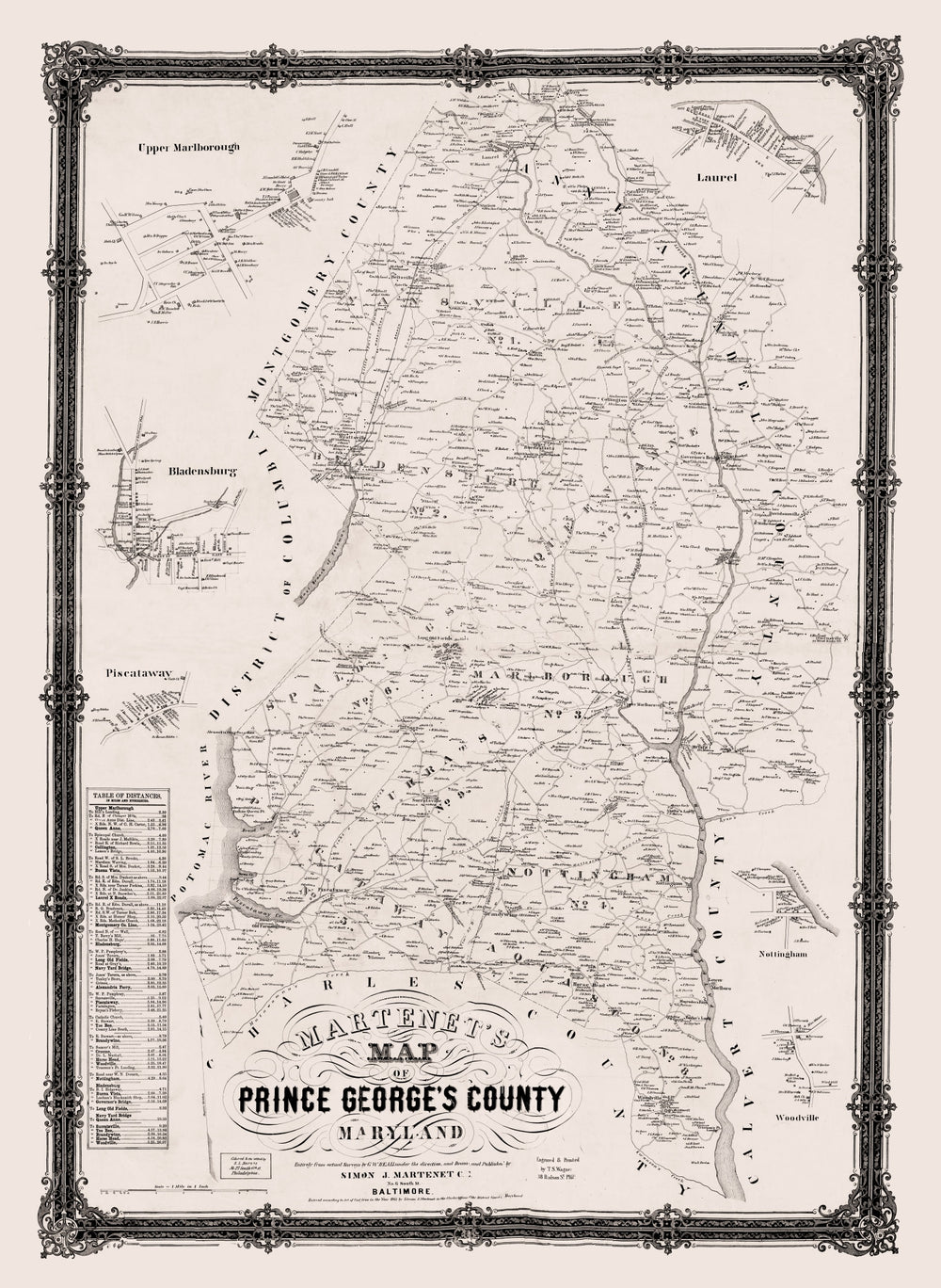 Vintage Map of Prince George County, Maryland 1861 print style example
