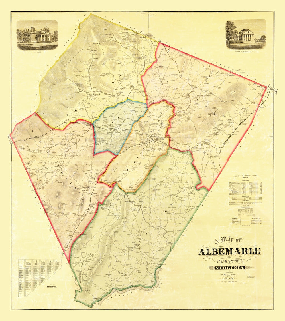 Vintage Map of Albemarle County, Virginia 1875 print style example