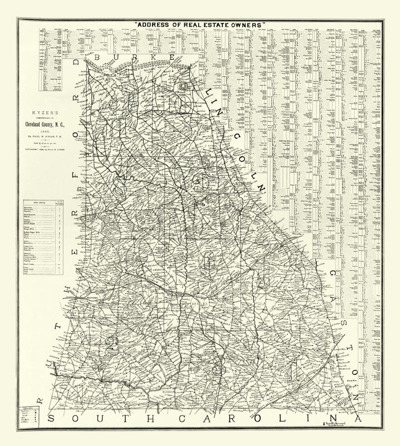 Size comparison using Vintage Map of Cleveland County, North Carolina 1886