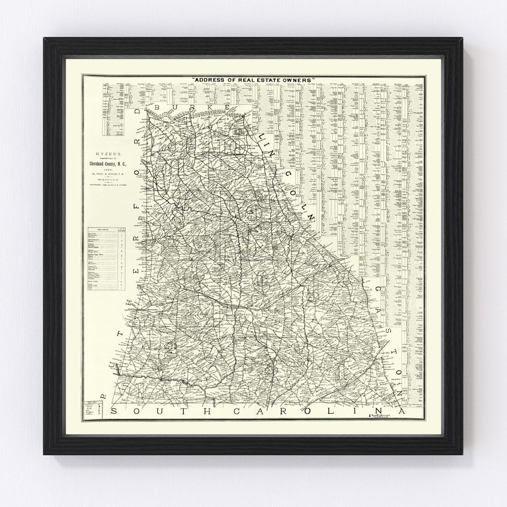 Cleveland County Vintage Map 1886