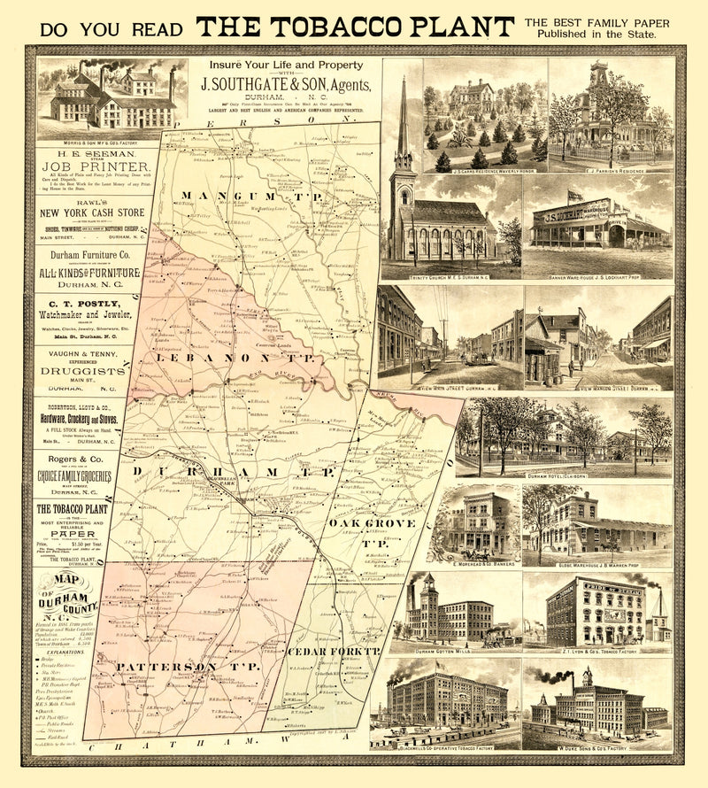 Size comparison using Vintage Map of Durham County, North Carolina 1887