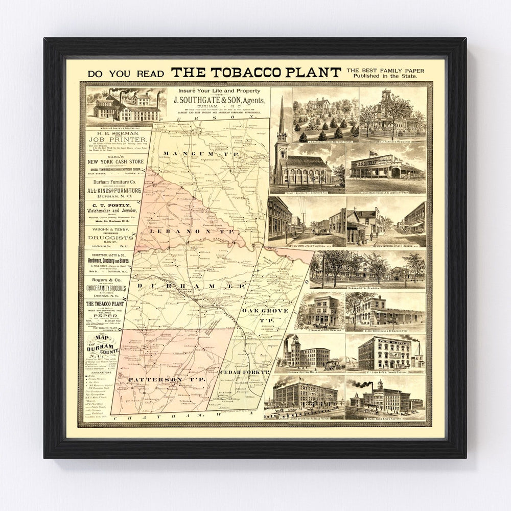 Durham County Vintage Map 1887