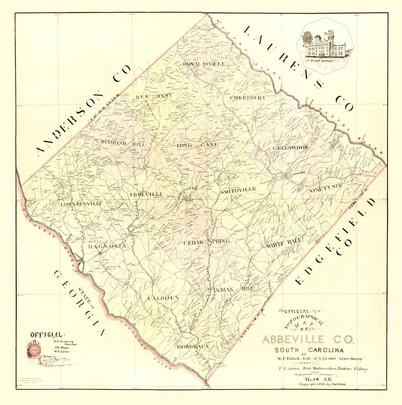 Size comparison using Vintage Map of Abbeville County, South Carolina 1895