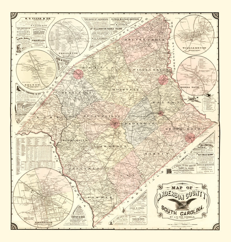 Size comparison using Vintage Map of Anderson County, South Carolina 1897