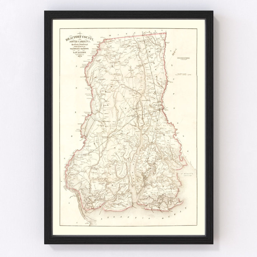 Vintage Map of Beaufort County, South Carolina 1873