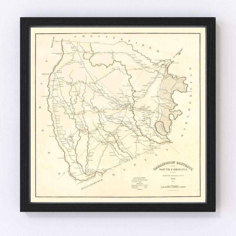 Darlington District County Vintage Map 1825