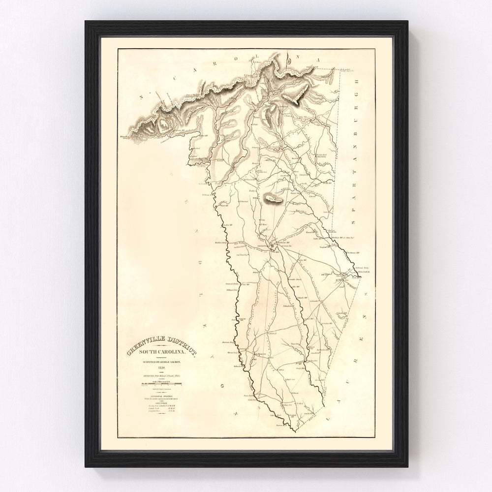 Greenville District County Vintage Map 1825