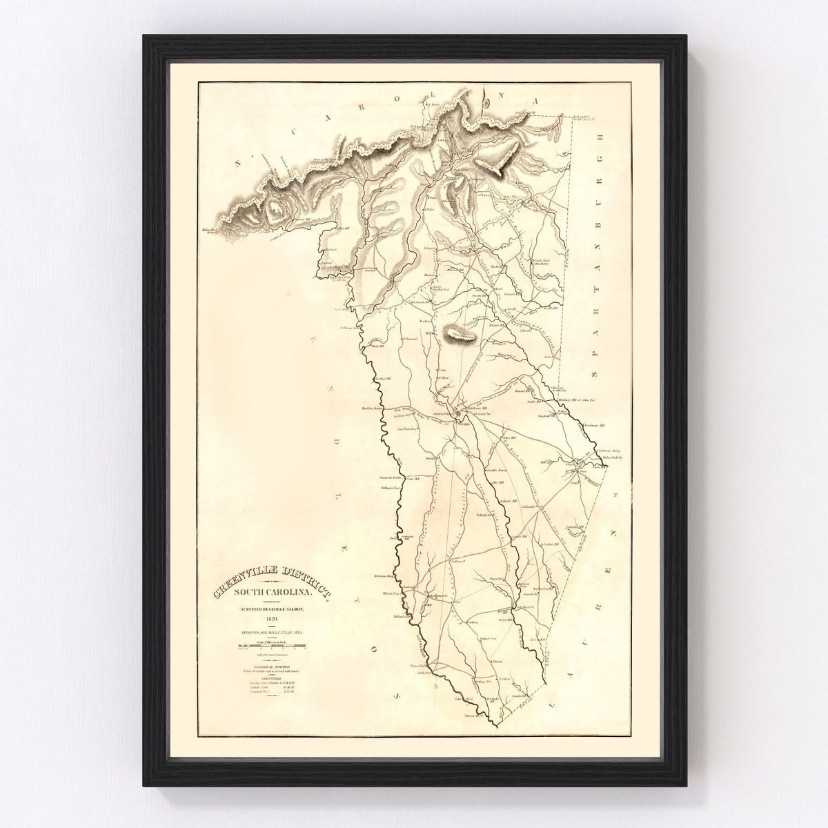 Greenville District County Vintage Map 1825
