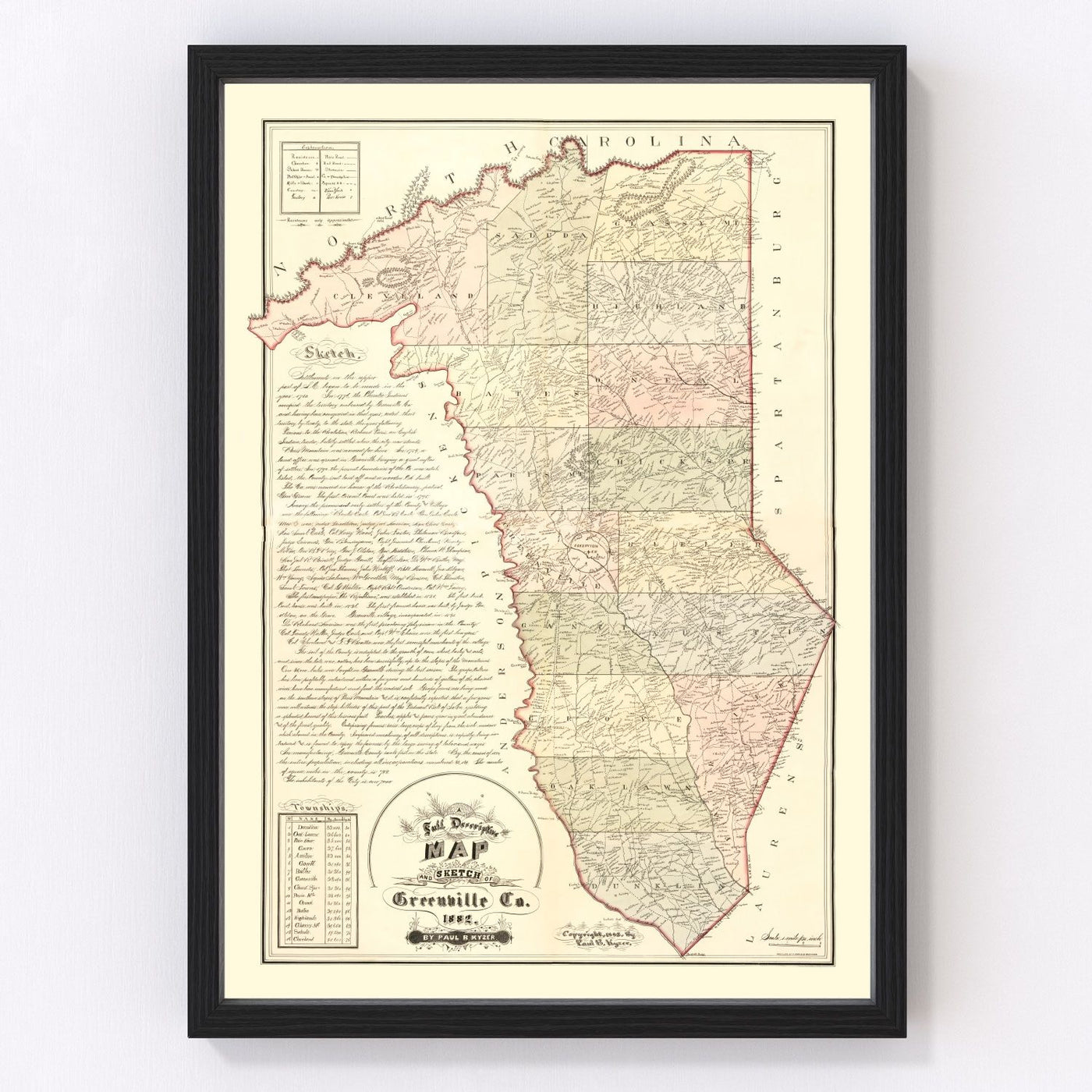 Greenville County Vintage Map 1882