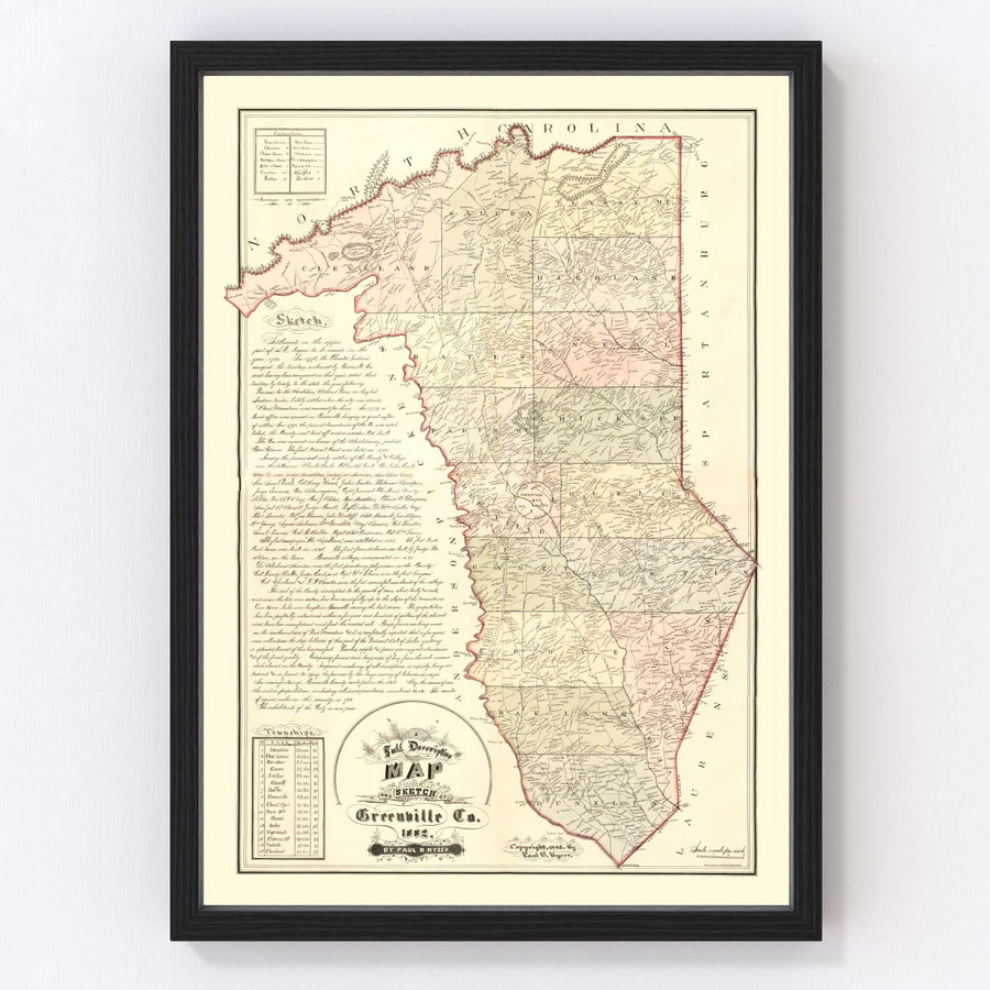 Vintage Map of Greenville County, South Carolina 1882