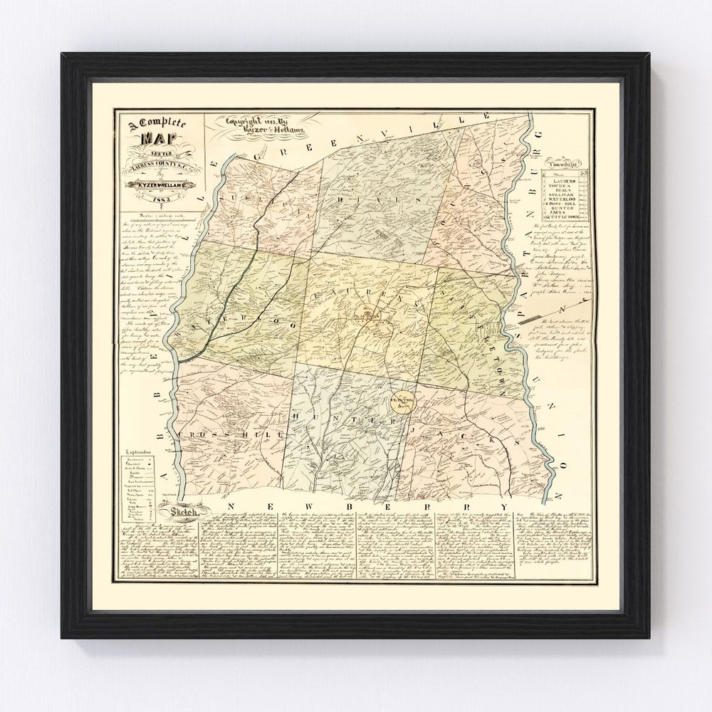 Laurens County Vintage Map 1883