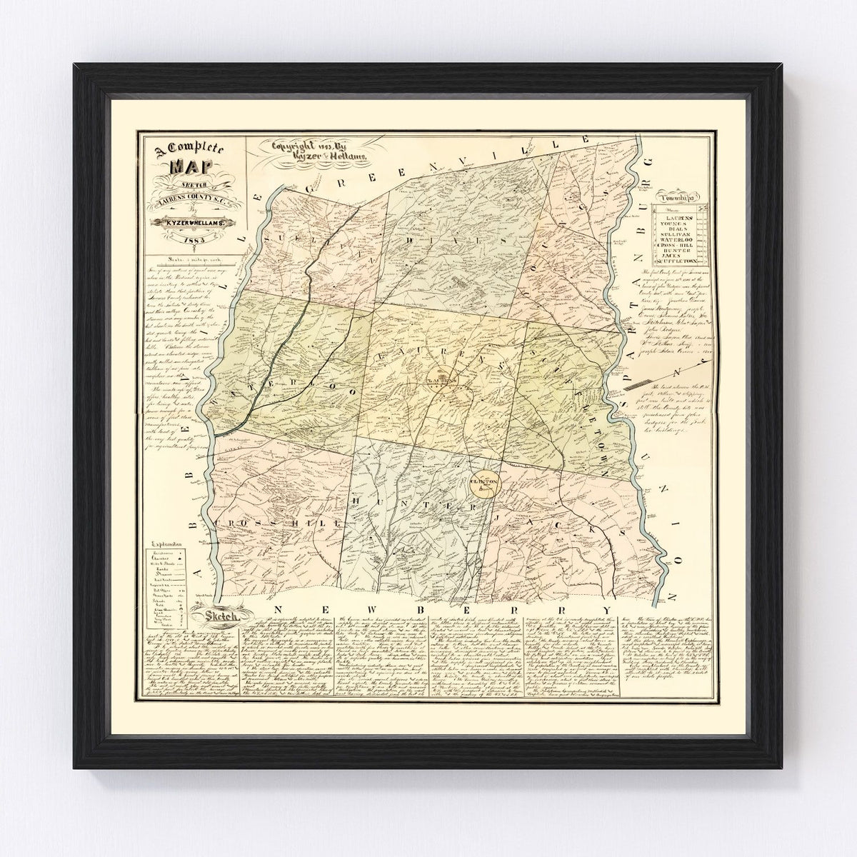 Laurens County Vintage Map 1883