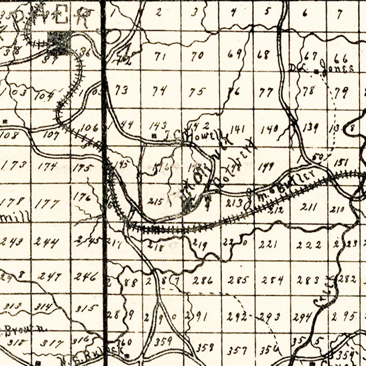 Restored historic details from the 1896 county map of Paulding County, Georgia