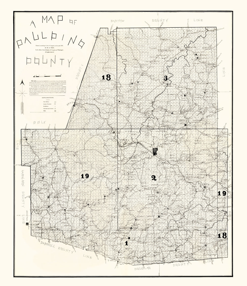 Vintage Map of Paulding County, Georgia 1896 print style example