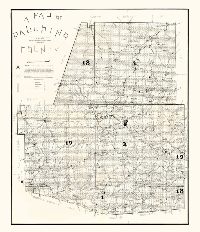 Size comparison using Vintage Map of Paulding County, Georgia 1896