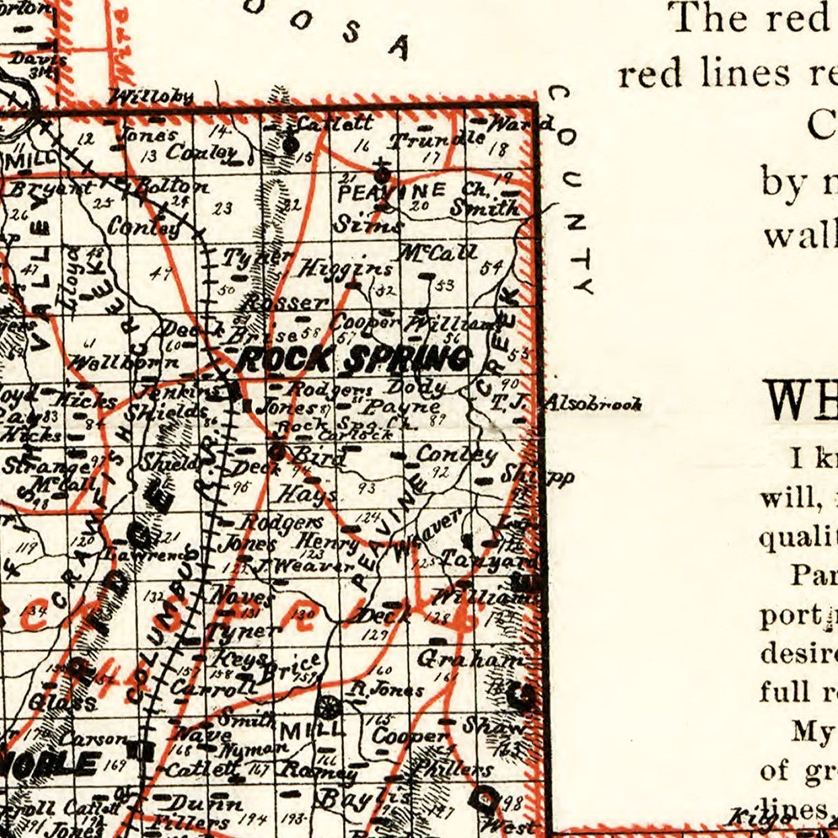Restored historic details from the 1893 county map of Walker County, Georgia