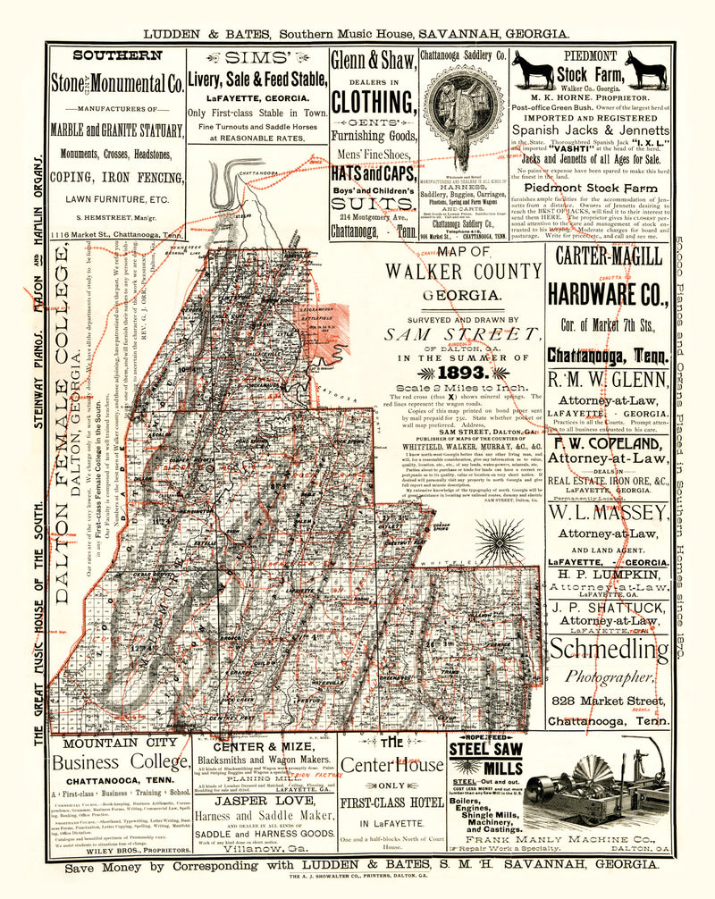 Size comparison using Vintage Map of Walker County, Georgia 1893