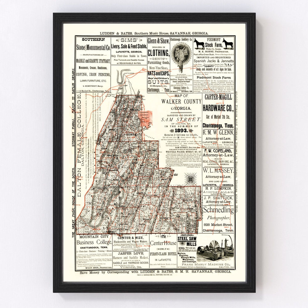 Walker County Vintage Map 1893