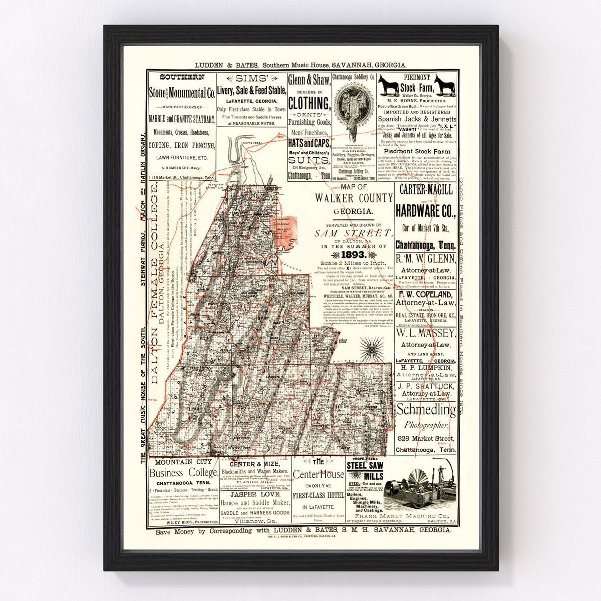 Walker County Vintage Map 1893