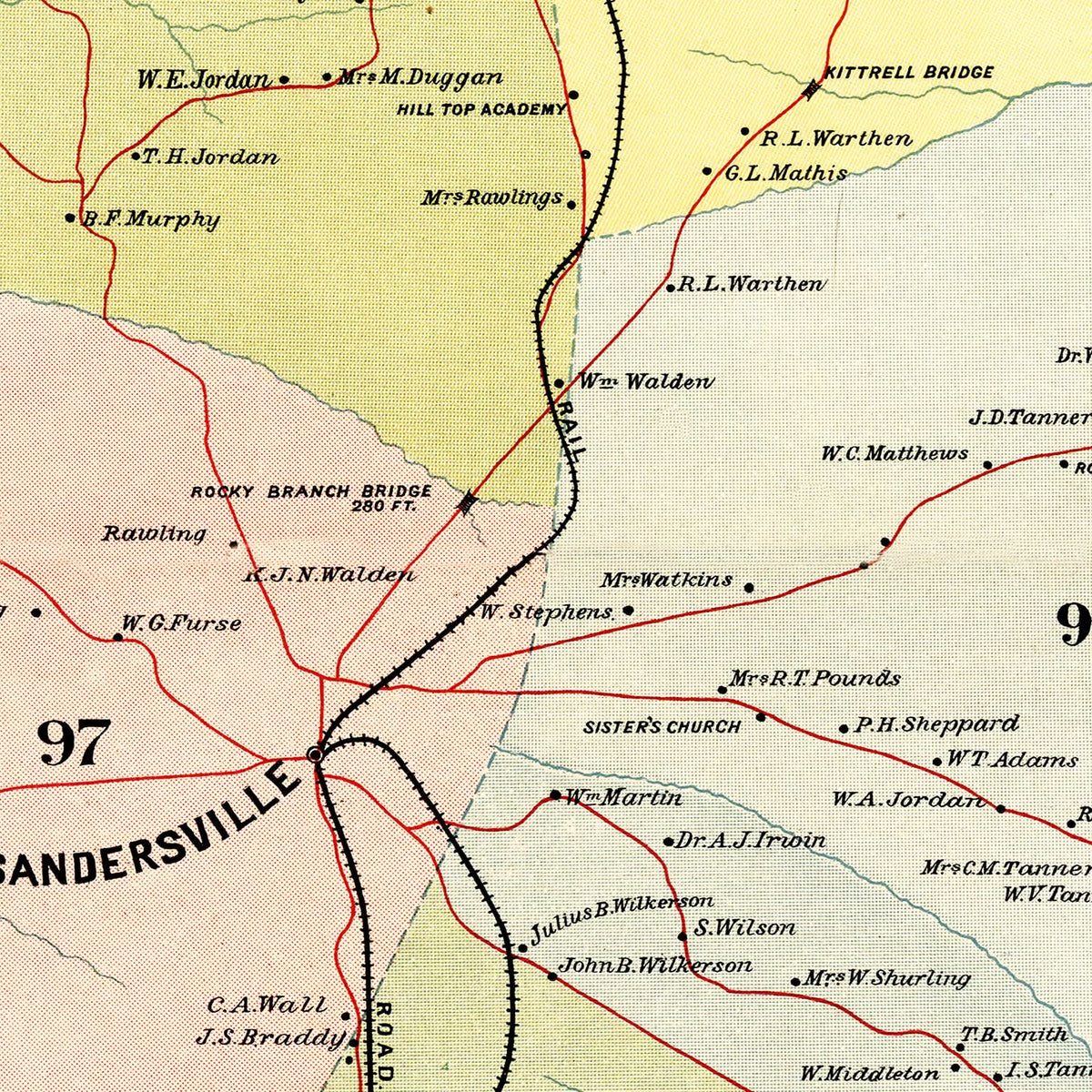 Restored historic details from the 1897 county map of Washington County, Georgia