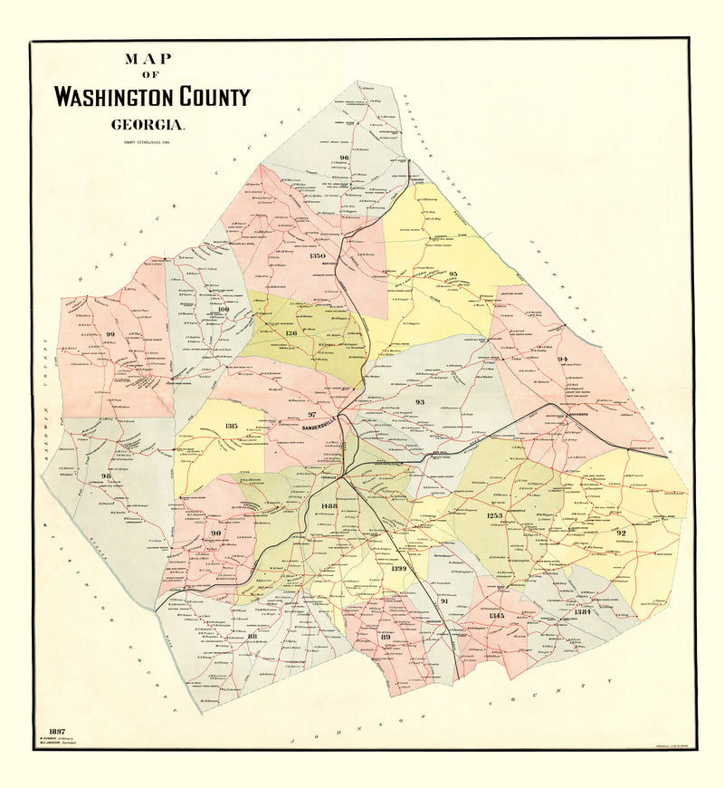 Size comparison using Vintage Map of Washington County, Georgia 1897