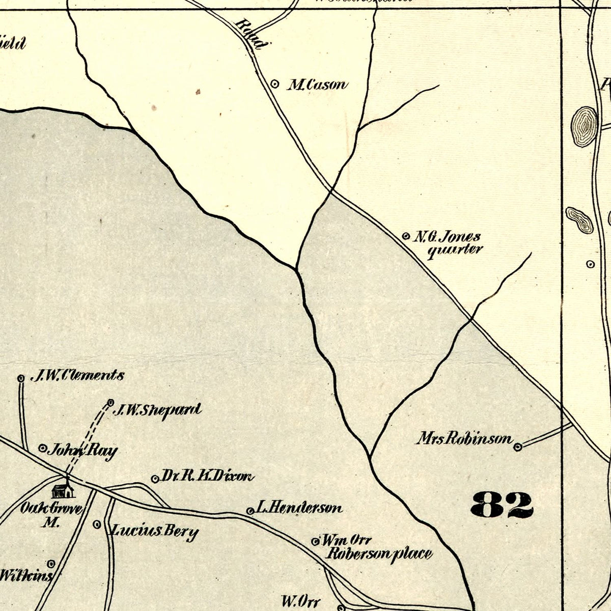 Restored historic details from the 1879 county map of Jefferson County, Georgia