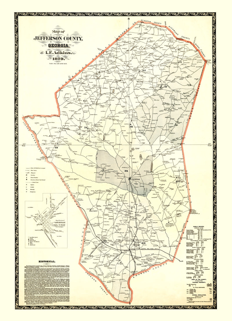Size comparison using Vintage Map of Jefferson County, Georgia 1879
