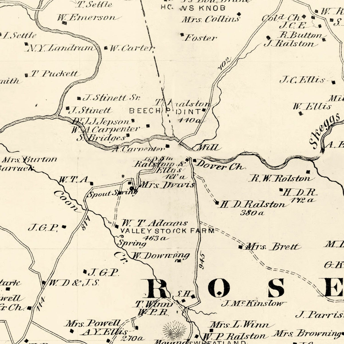 Restored historic details from the 1879 county map of Barren County, Kentucky