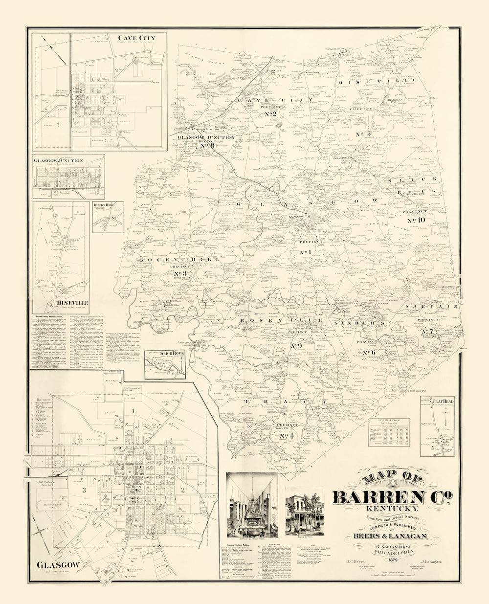 Vintage Map of Barren County, Kentucky 1879 print style example